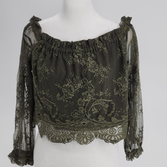 Off the shoulder lace Deep Green crop top by Bebe(S) - Picture 4 of 6